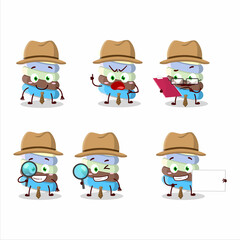 Detective rainbow marshmallow twist cute cartoon character holding magnifying glass