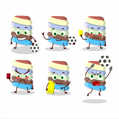 Naklejka premium Rainbow marshmallow twist cartoon character working as a Football referee