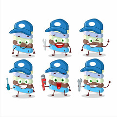 mechanic rainbow marshmallow twist cute mascot character with pliers