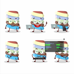 Rainbow marshmallow twist Programmer cute cartoon character with