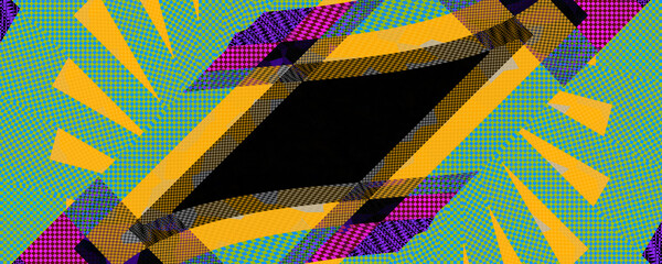 Abstract retro neon diamond shape background image.