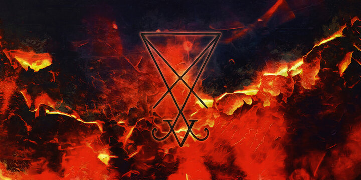 Sigil of Lucifer on a fiery background. Mystical symbol. Religion and culture