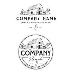 Ranch barn horse equestrian logo design template