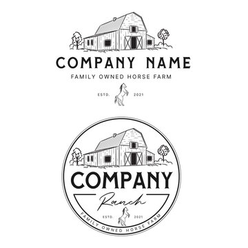 Ranch barn horse equestrian logo design template