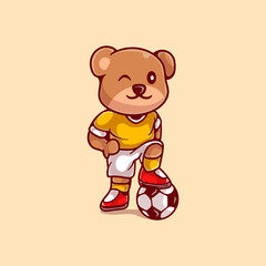 cute bear illustration playing football