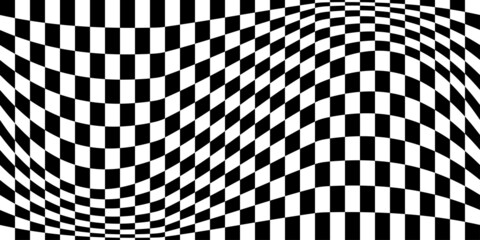 Flag optical illusion. Distorted chessboard