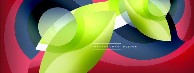 Abstract background with color geometric shapes. Beautiful minimal backdrop with round shapes circles and lines. Geometrical design. Vector illustration