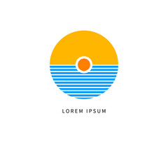 Travel logo with sun and sea. Minimal resort sign
