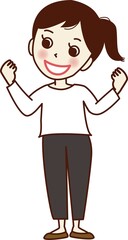 ガッツポーズをする笑顔の若い女性。