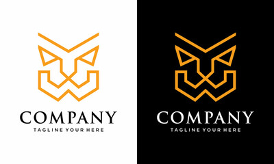 tiger head logo vector icon illustration line outline monoline on a black and white background.