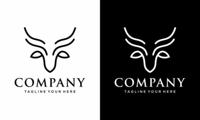 Simple Deer Logo Linear vector, Horns, , moose, Cervinae,muntjac, fallow deer, chital, Capreolinae, reindeer, chevrotains And deer Line Logo Design Illustration. on a black and white background. © Anthea
