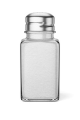 Transparent salt shaker isolated on white.
