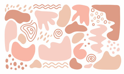 Set of organic abstract shapes in pastel colors. Pink and beige design elements isolated on white background. Flat vector hand-drawn illustration. Perfect for social media, cards, decorations.