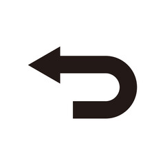 go back return arrow icon, simple vector u turn shape pointer flat design