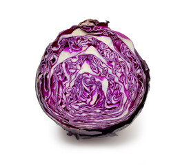 Beautiful texture red cabbage cut in half isolated on a white background