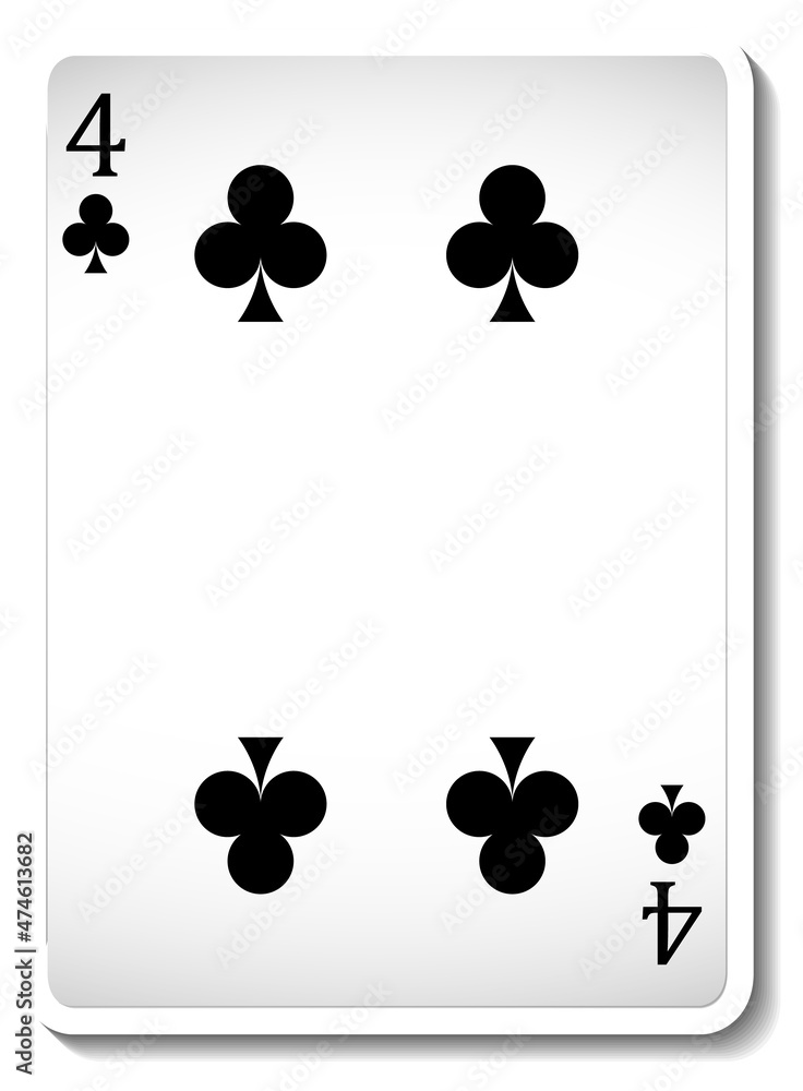 Sticker Four of Clubs Playing Card Isolated