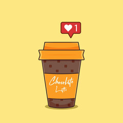 Plastic Cup With lid, Chocolate latte, milkshake chocolate, and love icon. Isolated on a light background