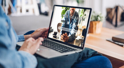 Young business woman using laptop computer searching online job search typing on keyboard with business browsing internet website job Information network.Searching and technology