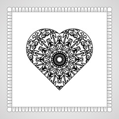 Hand drawn heart with mandala. decoration in ethnic oriental  doodle ornament