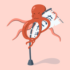 Оrange octopus character on promotional flag