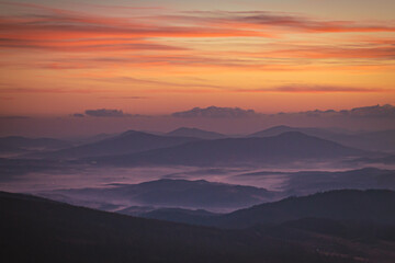 Sunrise in mountains in Poland