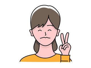笑顔でピースをする可愛い女性のイラスト
