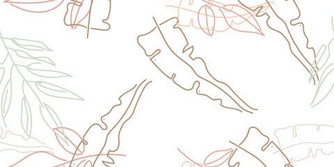 Tropical Leaf Modern Print Pastel One Line Drawing