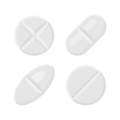 Pills and drugs vector white realistic single icon set. Different shapes of pills - 474616698