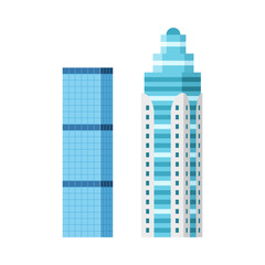 Modern city skyscraper buildings, isolated vector flat cartoon set. Tower and office, city architecture, house business apartment