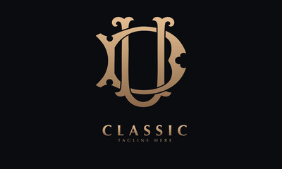 Alphabet DU or UD illustration monogram vector logo template in classic royal color and black background
