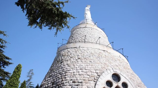 Beautiful Lady of Lebanon Monument Statue in Harissa, Low Angle Reveal