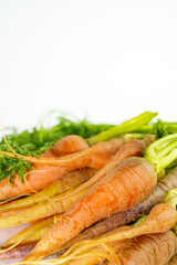 Fresh carrot on white background,raw material for cooking. Close up.