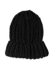 Black knitted wool hat on a white background. isolated