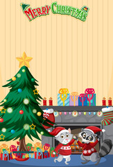 Merry Christmas poster template with cute animals