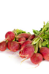 red radish on white background,raw material for cooking. Close up.