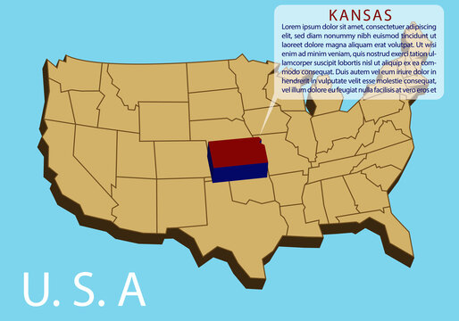 The infographic map template of Kansas, United States of America