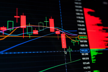 Stock Market Crash As Omicron Variant Raises Fear. Stock Market Chart on Dark Background, Share Drop Down, Markets plunging, Economic fallout.