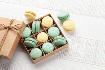 Homemade macaroons in gift box