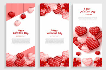 set of valentine day vertical banner vector design. valentine day poster. valentine day greeting card