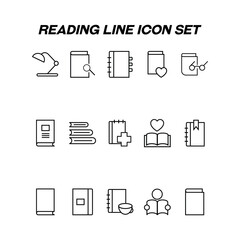 Reading and education concept. Modern outline symbols suitable for web sites, advertisement, apps, internet pages. Line icon set including icons of lamp, books, diaries etc