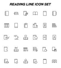 Reading and education concept. Modern outline symbols suitable for web sites, advertisement, apps, internet pages. Line icon set including icons of various books