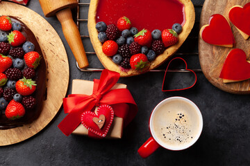 Heart shaped sweet cake with berries