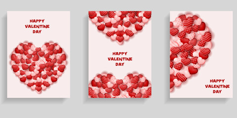 set of creative valentine day poster. valentine day banner. valentine day greeting card. red heart, pink heart