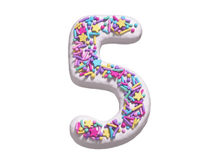 Naklejka premium Сake with colorful candy font. White cream. Number 5