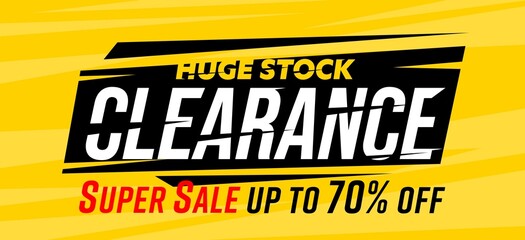 Huge stock clearance super sale up to 70 percent off banner - obrazy, fototapety, plakaty