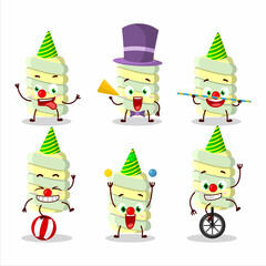 Cartoon character of yellow marshmallow twist with various circus shows