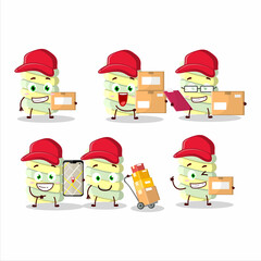 Cartoon character design of yellow marshmallow twist working as a courier