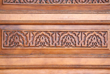 Wood carving frames with floral ornament. Ancient decorative carved border on wooden surface