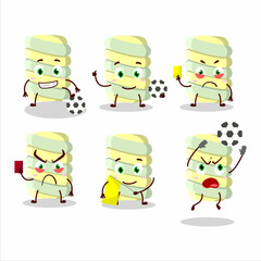 Yellow marshmallow twist cartoon character working as a Football referee