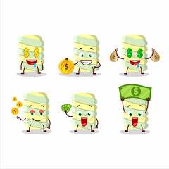 Yellow marshmallow twist cartoon character with cute emoticon bring money